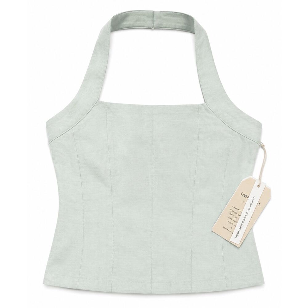 Midnight Sky Women’s Medium Mint Green Linen Blend Halter Top NWT Smocked Back